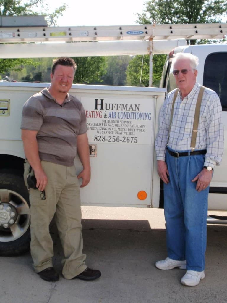 Brent and Fred Huffman with Huffman Heating service truck